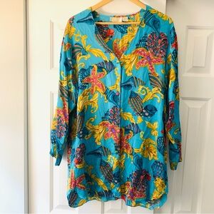 Vintage Victoria Secret Gold Label Silk Button Sleep Shirt Sea Shells Large